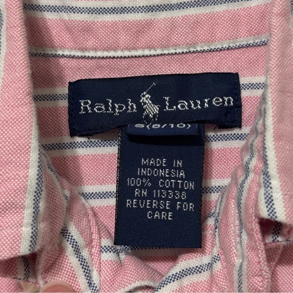 Ralph Lauren Boy’s Striped Button Up Shirt Size 8/10 Cotton Pink blue